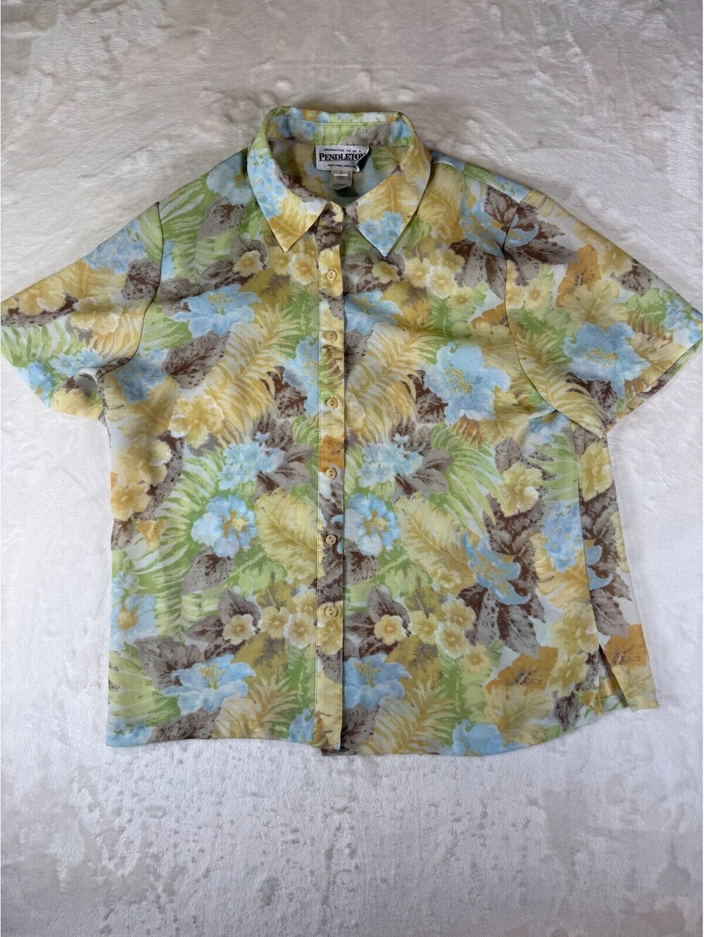 Pendleton Women's 10 Floral Short Sleeve Button Up Blouse Multicolor
